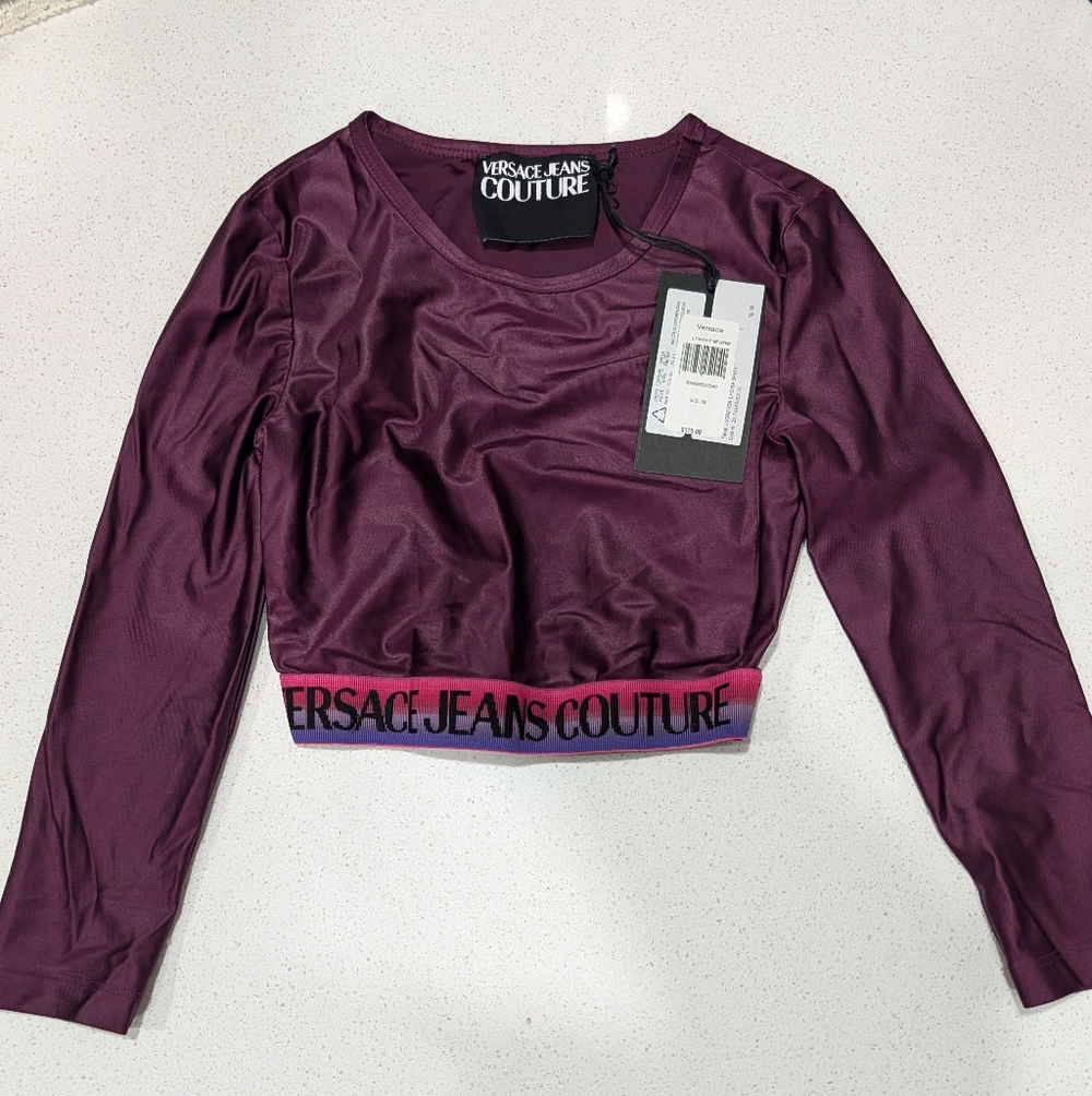 Versace Purple Long Sleeve Crop Top
